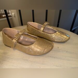 Gymboree gold sparkle Mary Jane shoes girls size 1 holiday dressy bows flats
